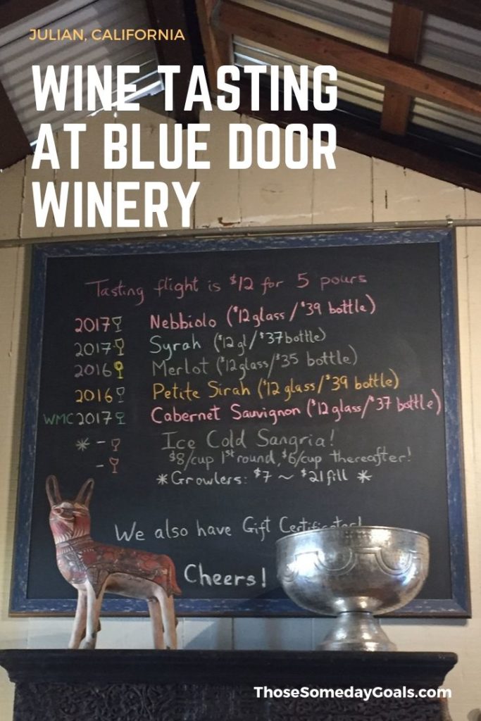 Blue Door Winery Tasting Menu, Wine Tasting