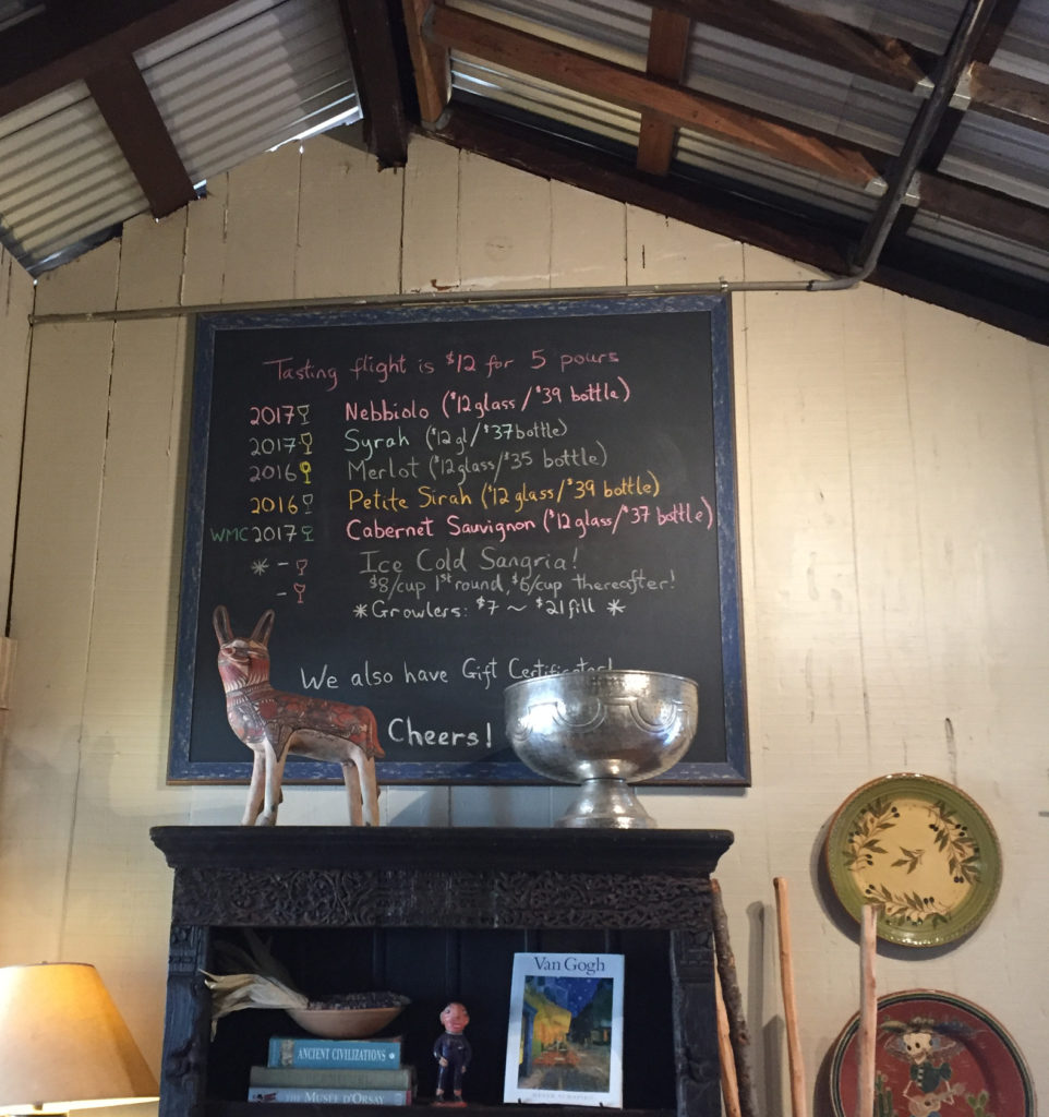 Blue Door Winery Tasting Menu, Wine, Julian, California