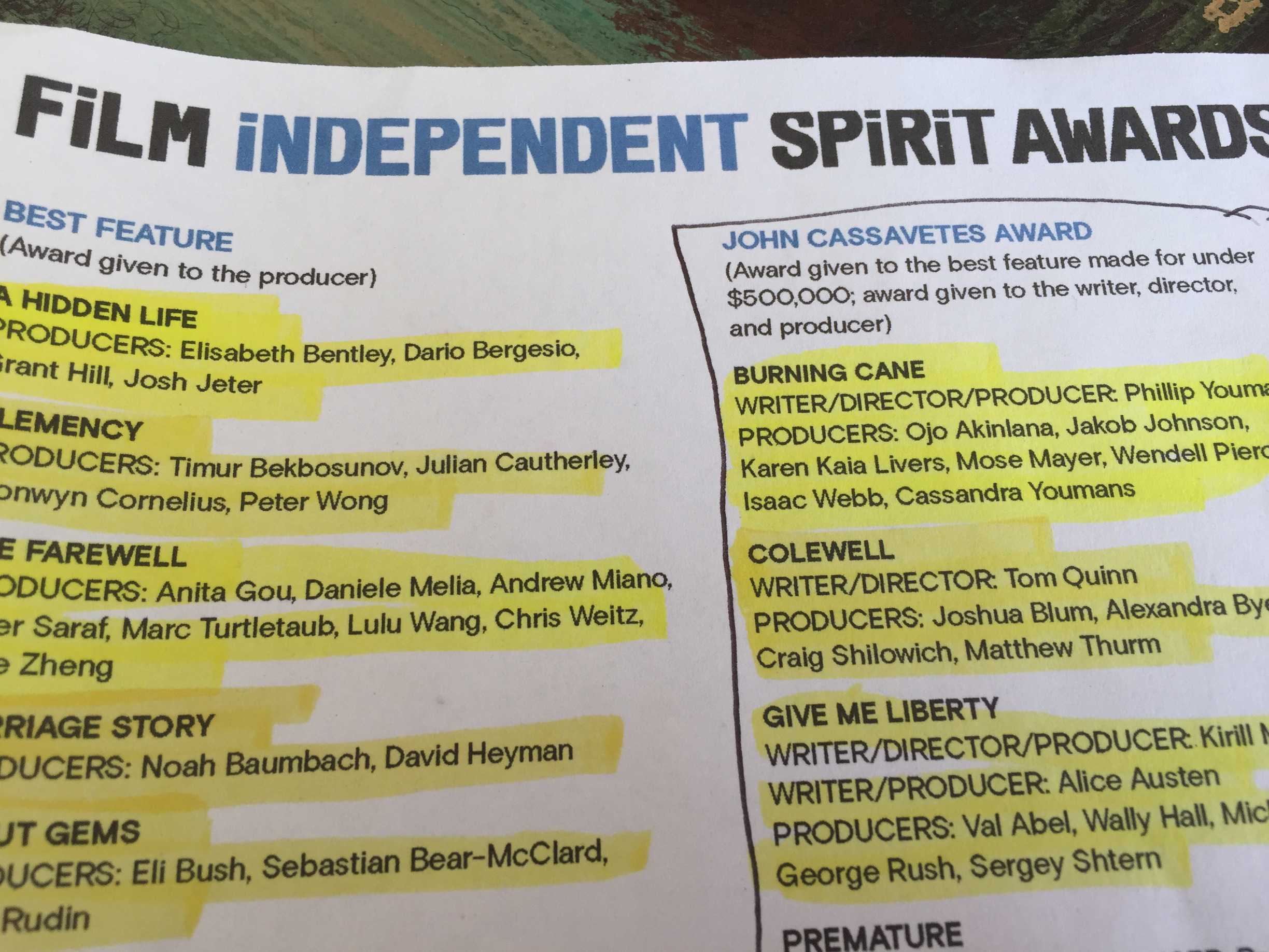 Oscar nominated movies, Independent Spirit Awards, Film Independent