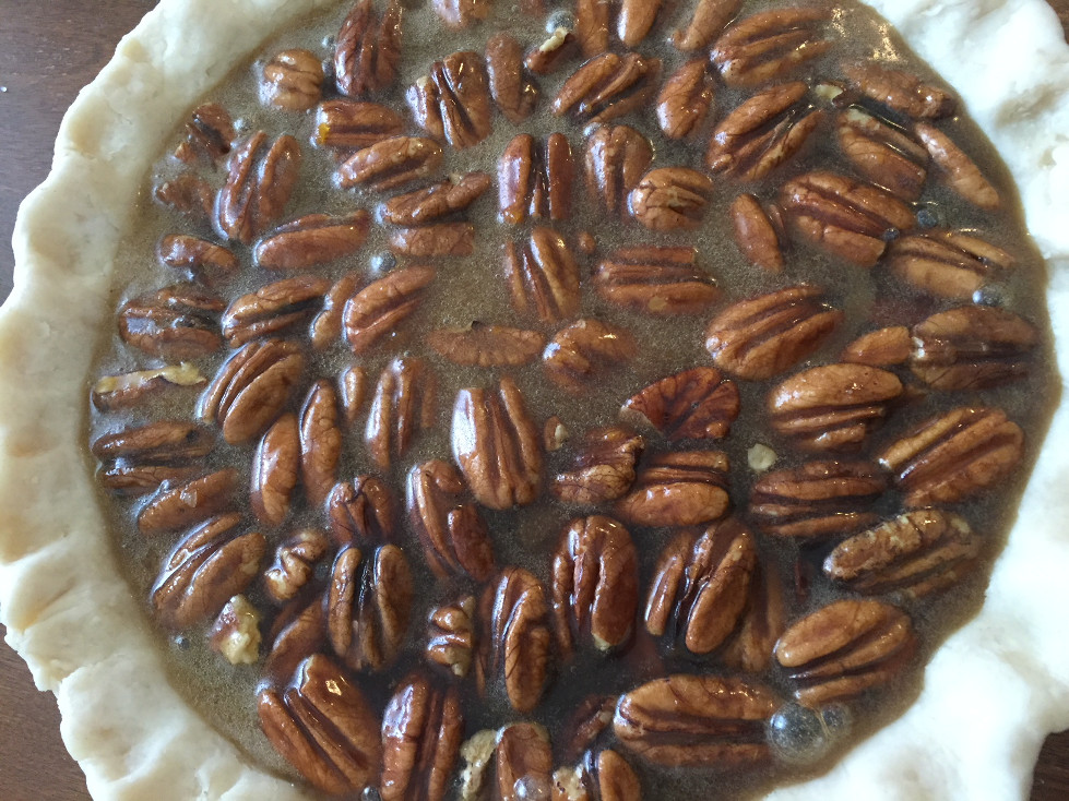 Adding the filling Easy Pecan Pie Recipe Maple Syrup Baking Christmas Those Someday Goals