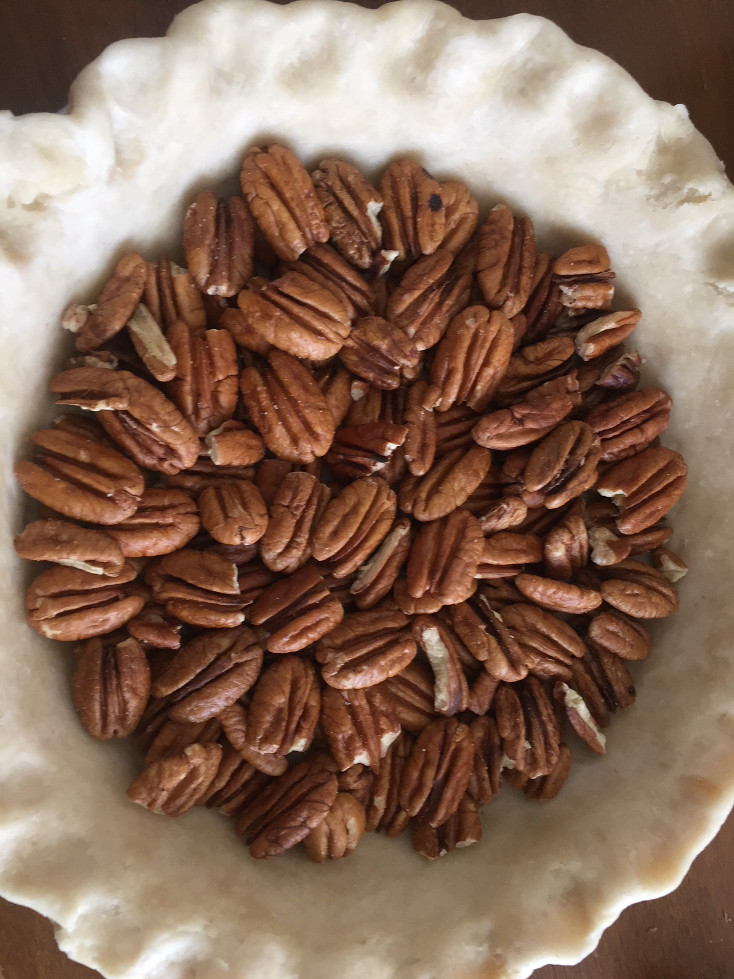 Place Pecans into unbaked pie crust Easy Pecan Pie Recipe Baking Christmas Those Someday Goals