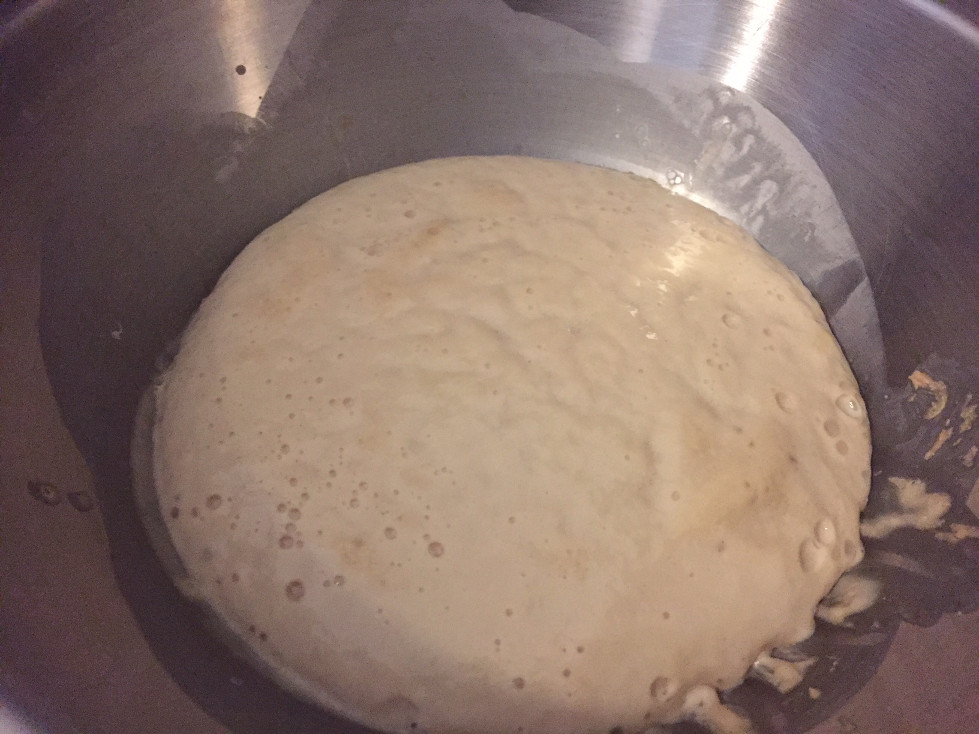 Activated yeast in a steel mixing bowl Homemade Pita Bread Recipe Those Someday Goals