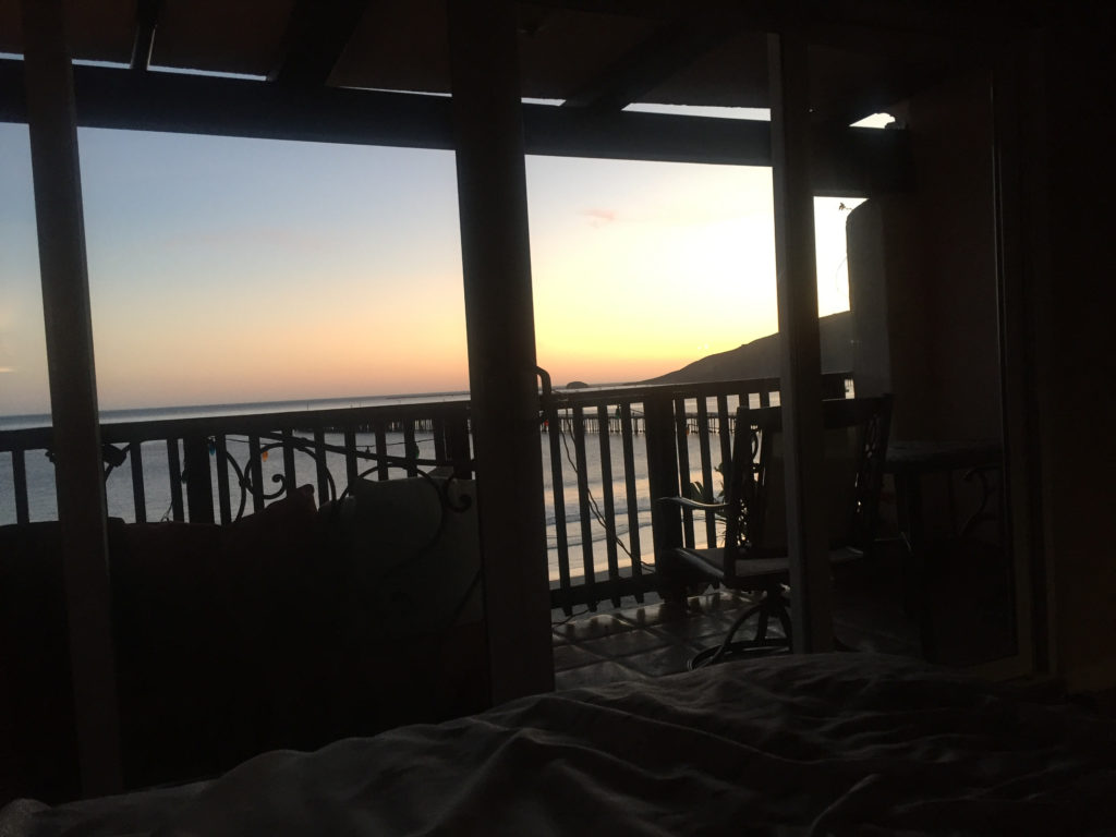 Sunset from bedroom at Inn at Avila Avila Beach hotel Those Someday Goals