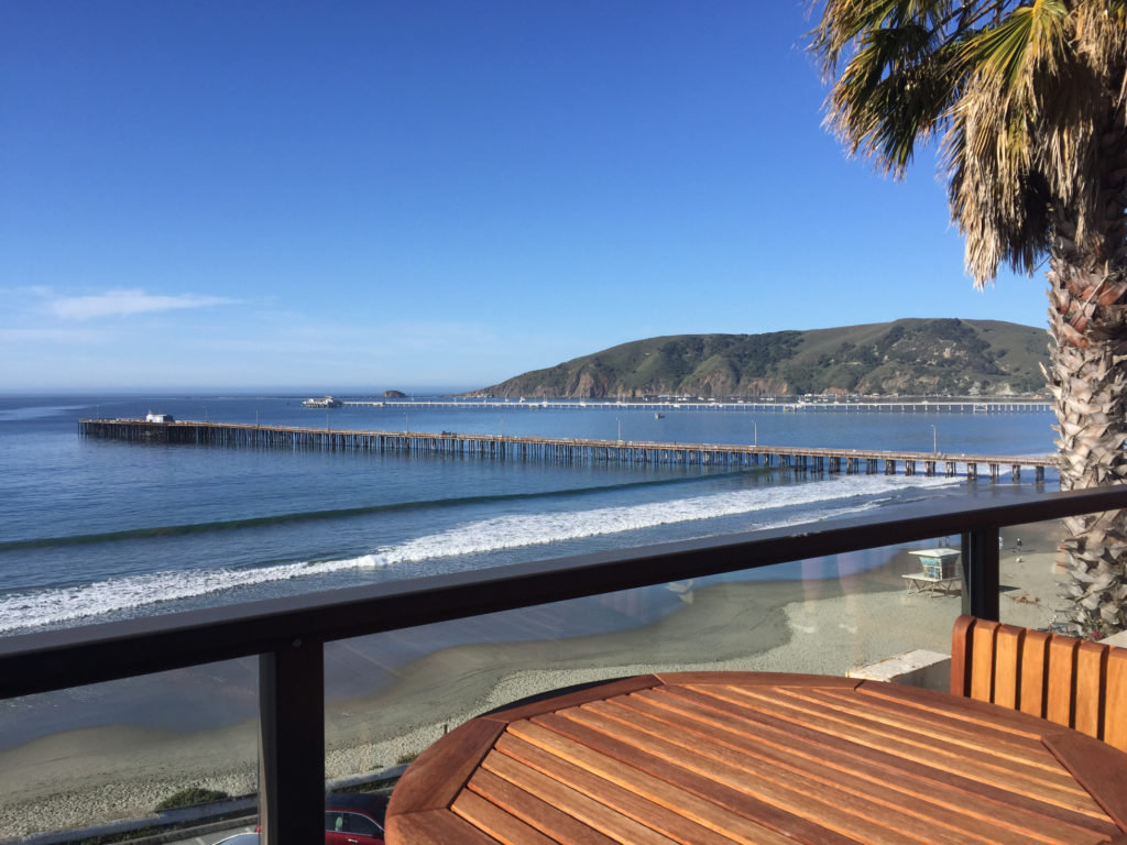 Views of the pier at breakfast at Joe Mommas Coffee Rooftop Sundeck Cafe Inn at Avila Beach Those Someday Goals