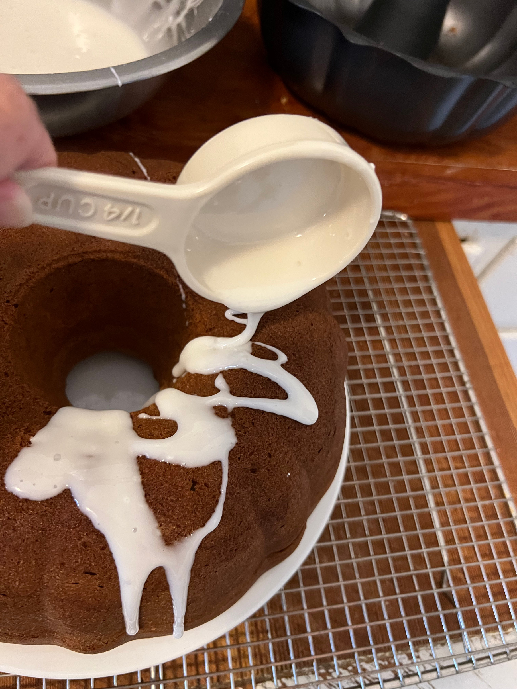 Pouring on the glaze bundt cake recipe baking Those Someday Goals