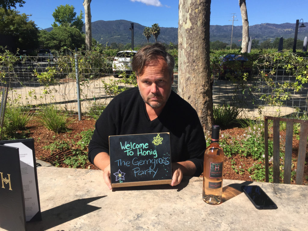 Andy posing Napa Valley Wine Honig Welcome Chalkboard Those Someday Goals