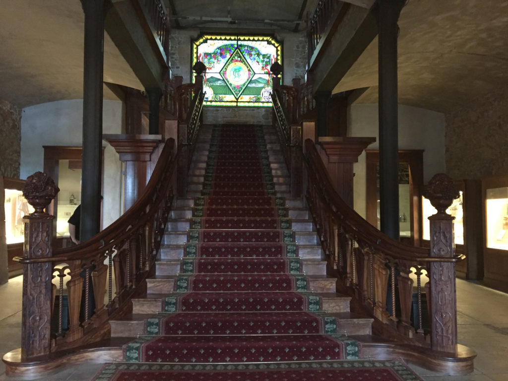 Hand-carved staircase stained glass window Inglenook Winery Museum Napa Valley Winery Those Someday Goals