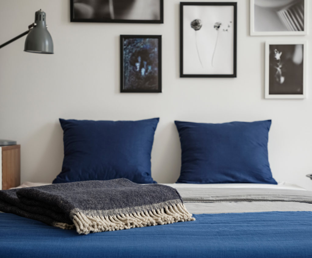 Cozy Home Decor Ideas blue duvet cover pillow throw blanket black and white photos Shutterstock by Ground Picture Those Someday Goals