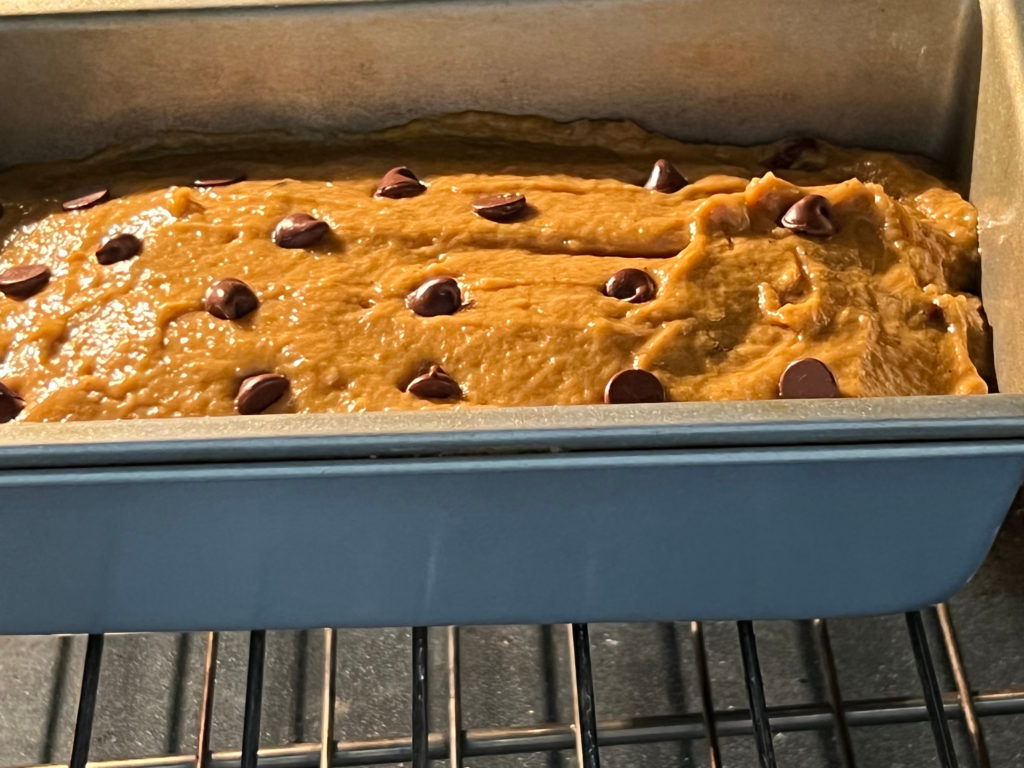 Chocolate Chip Pumpkin Bread Recipe Baking Loaf in Pan Baking Those Someday Goals