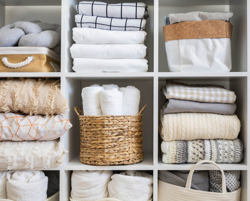 organization projects linen closet sheets towels blankets baskets shutterstock Those Someday Goals