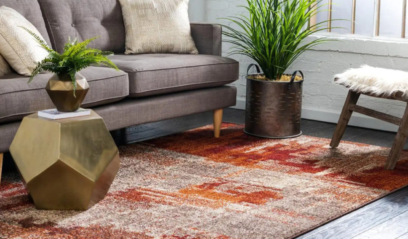 Orange brown cream area rug for fall Shutterstock by DesignStock09 Those Someday Goals