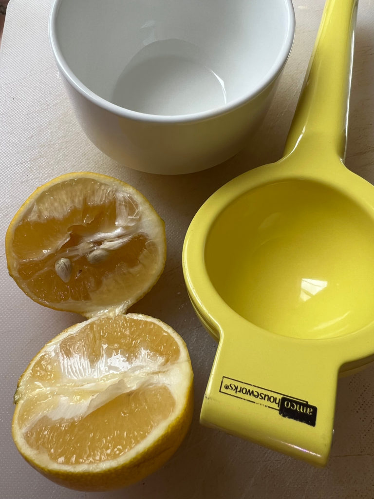 fresh lemon and squeezer plus white dish