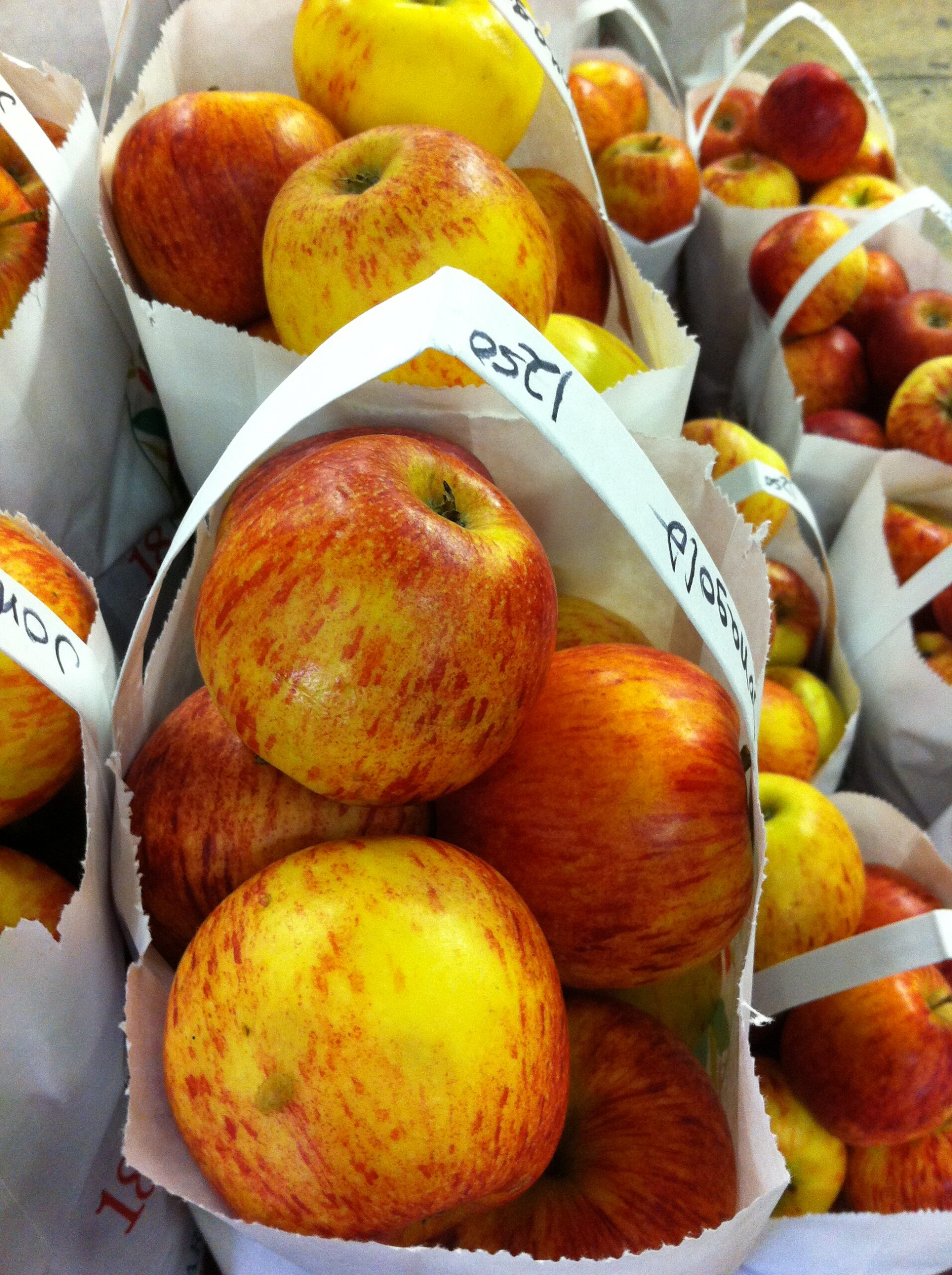Bag of Apples Golden and Red apples in white bags with handles fall decor apple crisp core fall aesthetic home design interior design