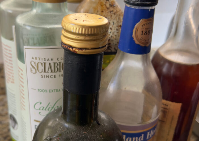 Cooking oils, vinegar, sherry, balsamic bottles, 30-day decluttering challenge, decluttering your home quickly, declutter home fast, Those Someday Goals