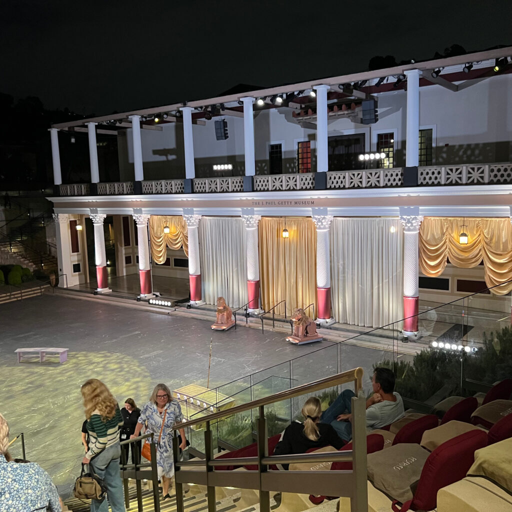 Getty Villa stage at night amphitheater outdoor Los Angeles theater Oedipus the King, Mama! Troubadors Troubie Those Someday Goals