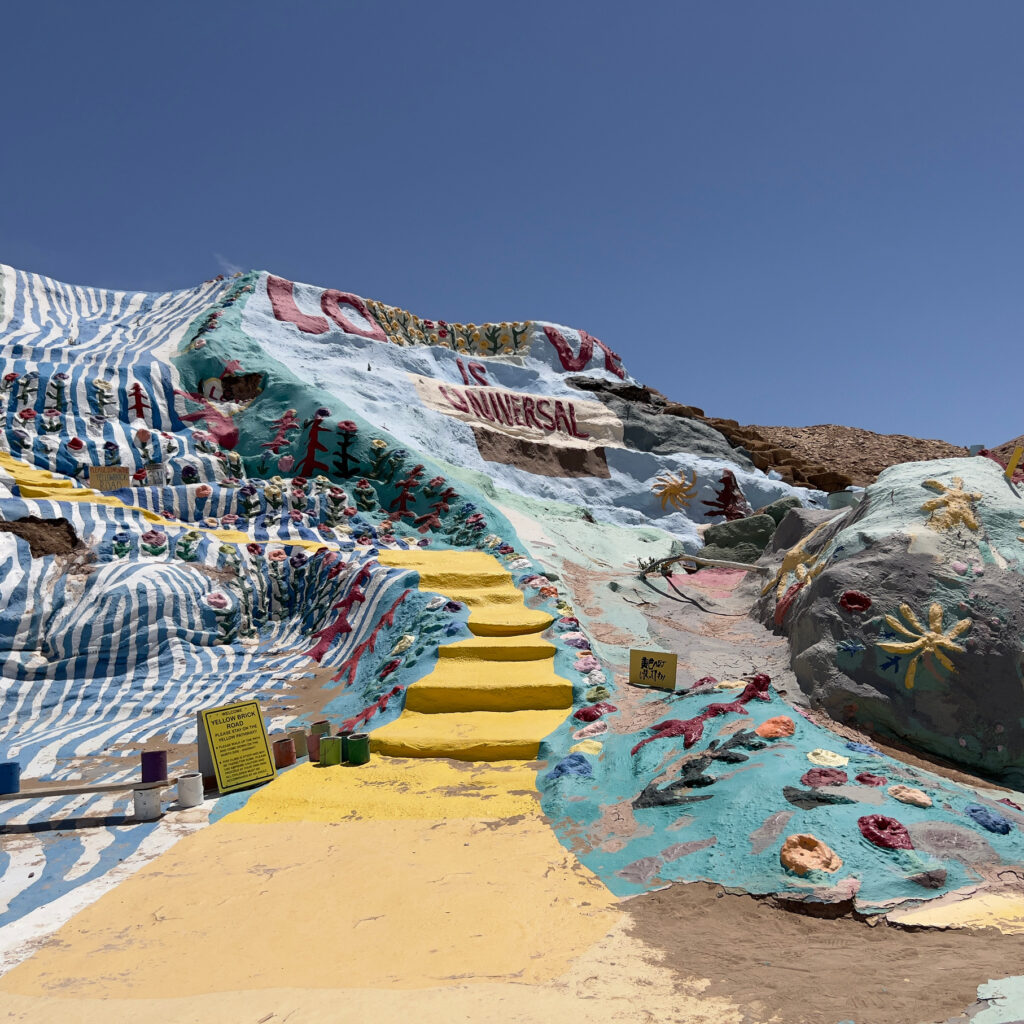 A yellow brick road winding up Salvation Mountain Those Someday Goals Travel